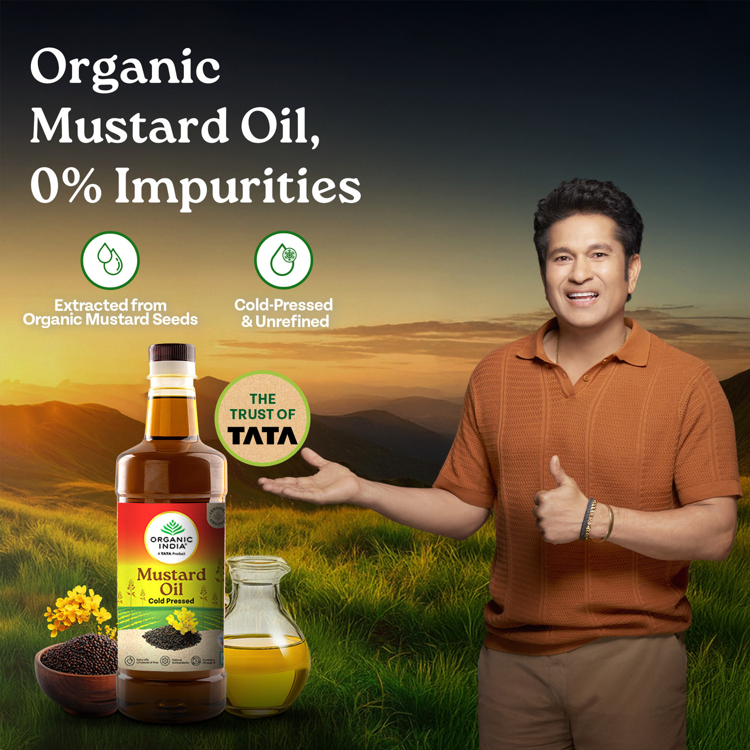 Image of ORGANIC INDIA Mustard Cold Pressed Oil, Lab Tested on 250+ Parameters (1000ml) Mustard Oil