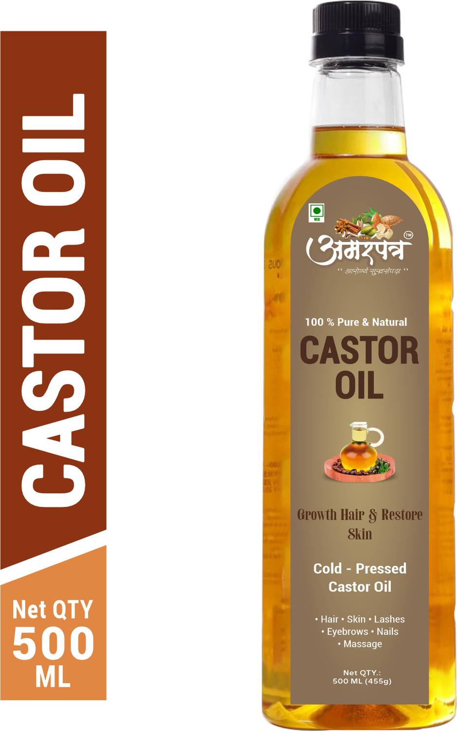 AMARPATRA castor oil for hair growth and skin care 100% cold pressed organic natural Castor Oil