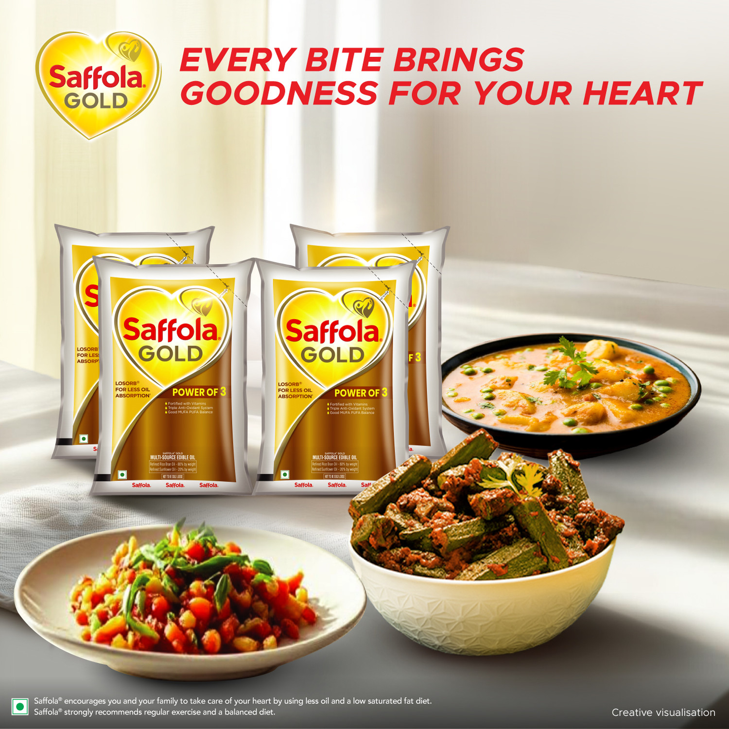Image of Saffola Gold Sunflower & Rice Bran refined oil | For heart healthy and delicious cooking Blended Oil Pouch