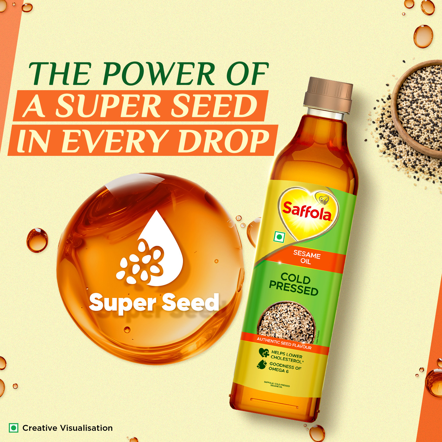 Image of Saffola Cold Pressed Sesame Oil | Helps Lower Cholesterol | Goodness of Omega 6 Sesame Oil
