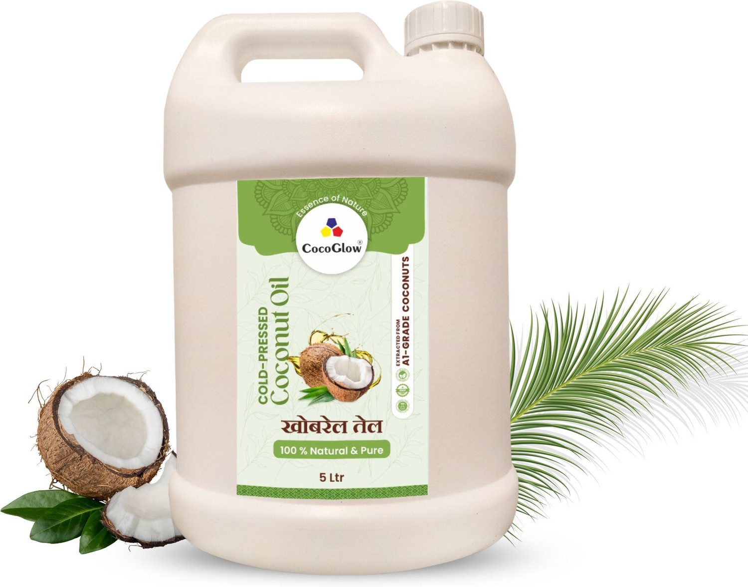 Image of CocoGlow Cold Pressed Coconut Oil Extracted From A1 Coconut Natural & Pure 5 Liter Coconut Oil