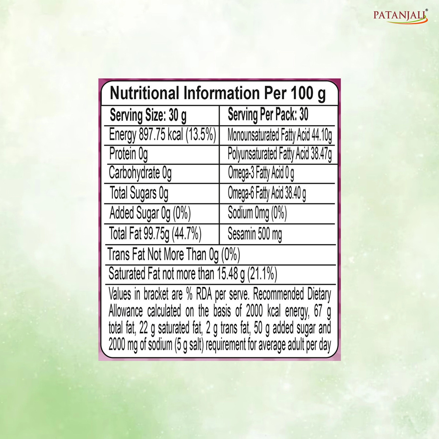Image of PATANJALI Sesame Oil (Gingelly / Til) Pure & Natural, Edible Oil for Cooking, Frying Sesame Oil