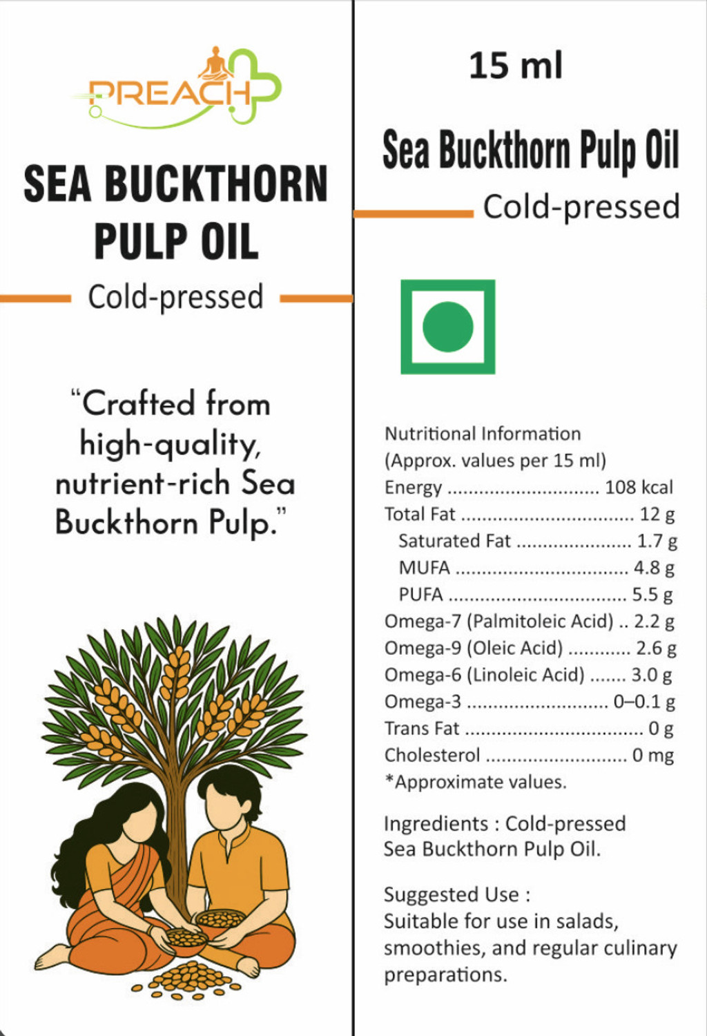 Image of preach pharma Sea Buckthorn Pulp Oil, Cold Press, Omega 3 6 7 9, Skin Hair Extract Oil