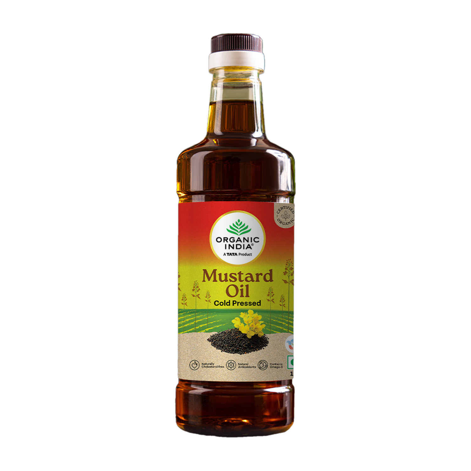 Image of ORGANIC INDIA Mustard Cold Pressed Oil, Lab Tested on 250+ Parameters (1000ml) Mustard Oil