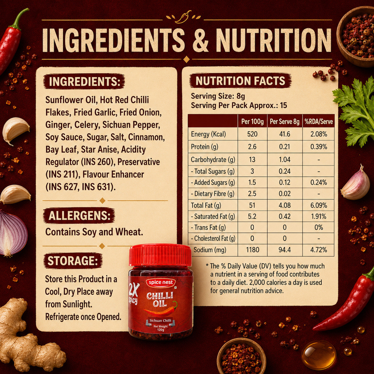 Image of Spice Nest 2X Spicy Chilli Oil | Extra Hot Red Chilli Oil for Cooking Chilli Oil