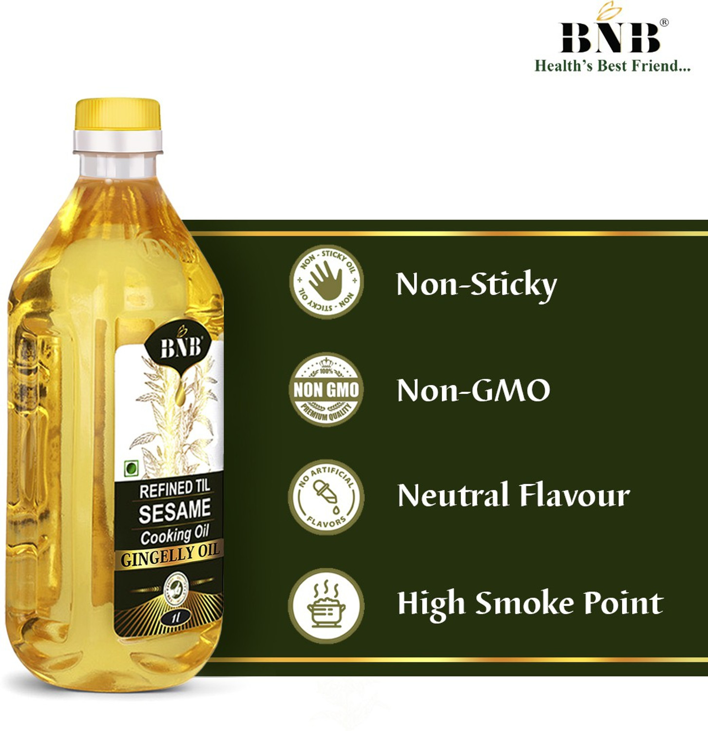 Image of BNB Refined Sesame oil | Til Oil | Gingelly Oil | Cooking Oil| Deep Frying Oil Sesame Oil (1 L)