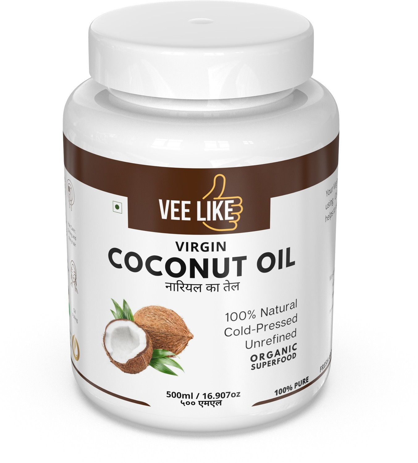 Image of VEE LIKE Extra Virgin Coconut Oil - Cold Pressed - for Cooking , Eating , Oil Pulling Coconut Oil