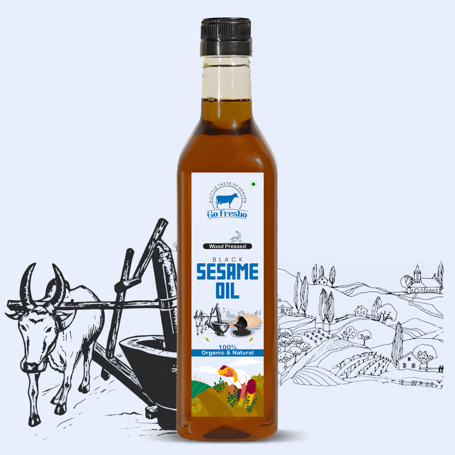 Image of Go Fresho Wood Pressed Black Sesame Oil | 100% Pure, Natural & Cold Pressed Sesame Oil (1 L)