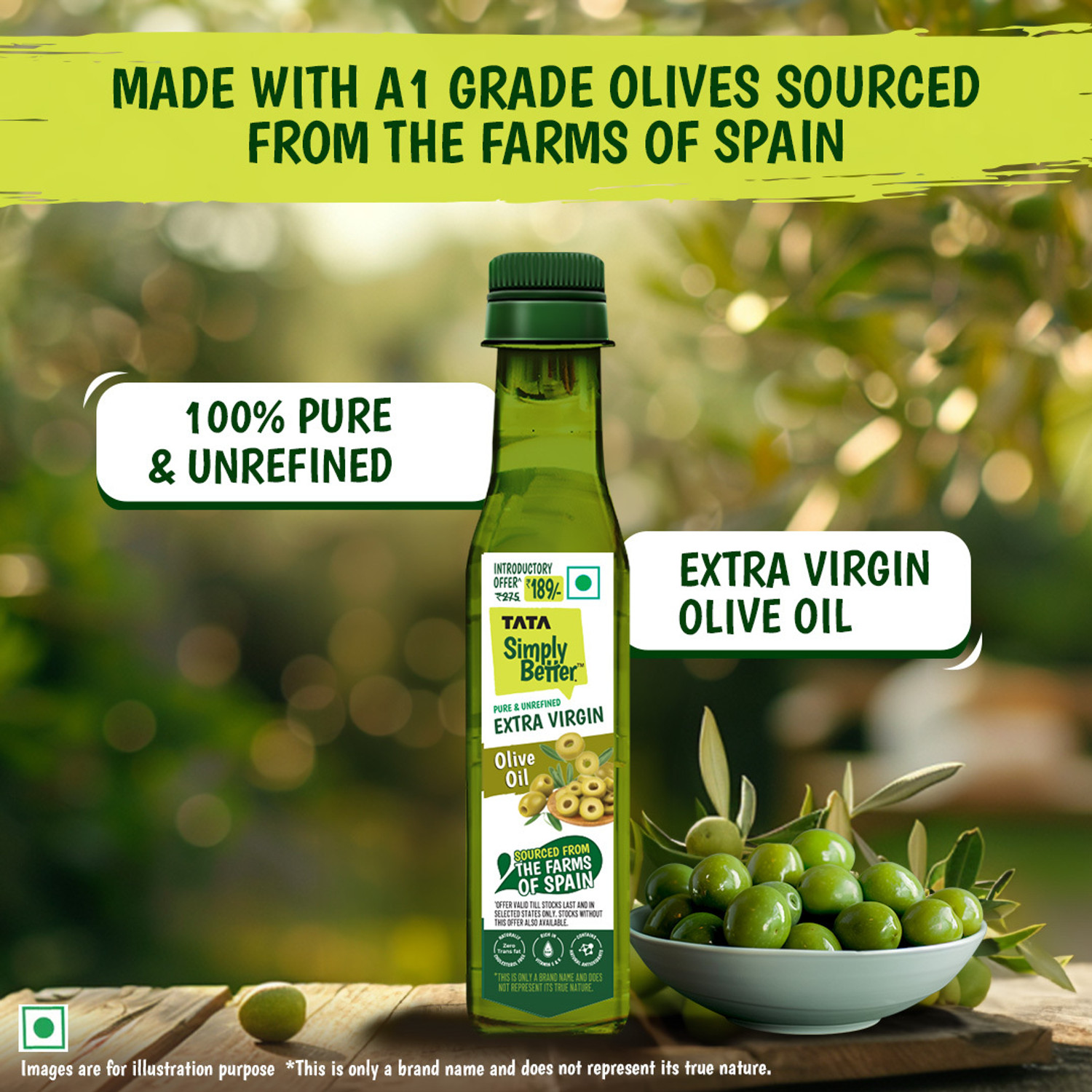 Image of Tata Simply Better Pure & Unrefined Extra Virgin Olive Oil 100ml | Olive Oil