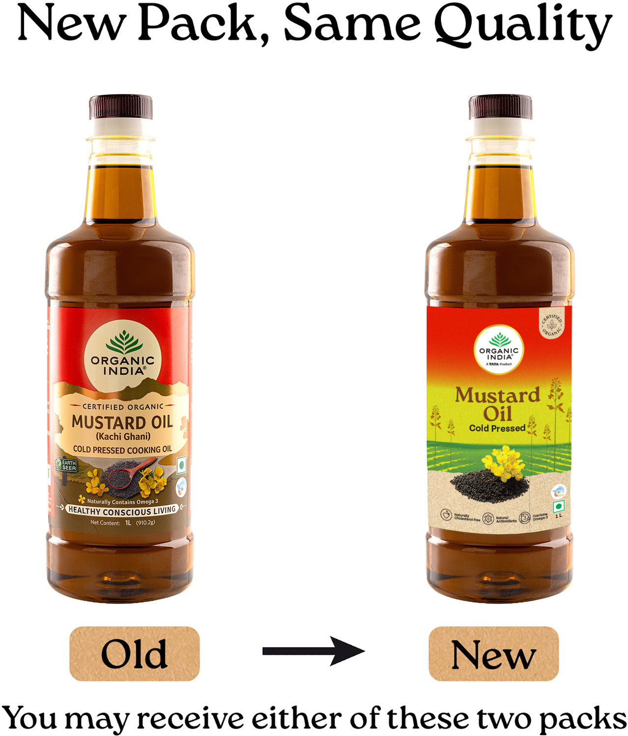 Image of ORGANIC INDIA Mustard Cold Pressed Oil, Lab Tested on 250+ Parameters (1000ml) Mustard Oil