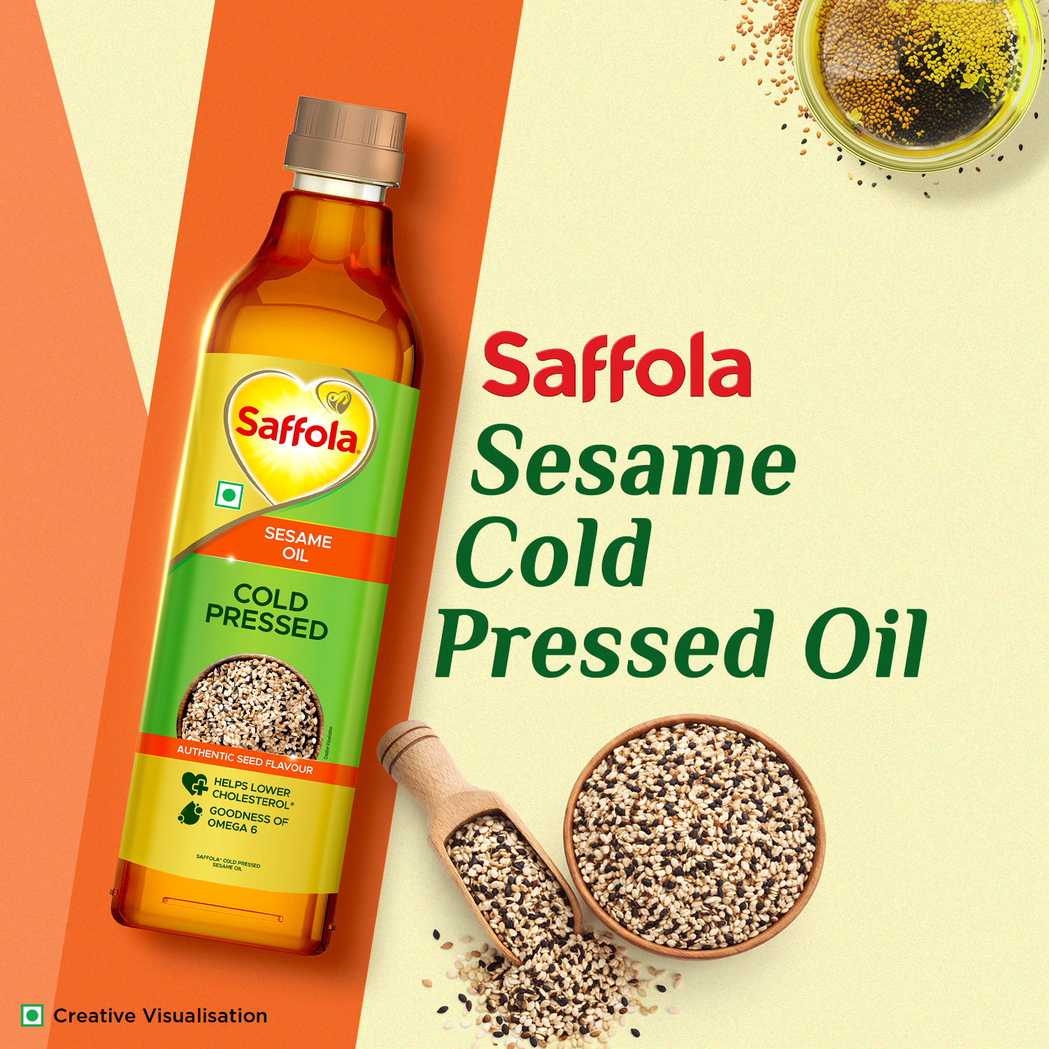Image of Saffola Cold Pressed Sesame Oil | Helps Lower Cholesterol | Goodness of Omega 6 Sesame Oil