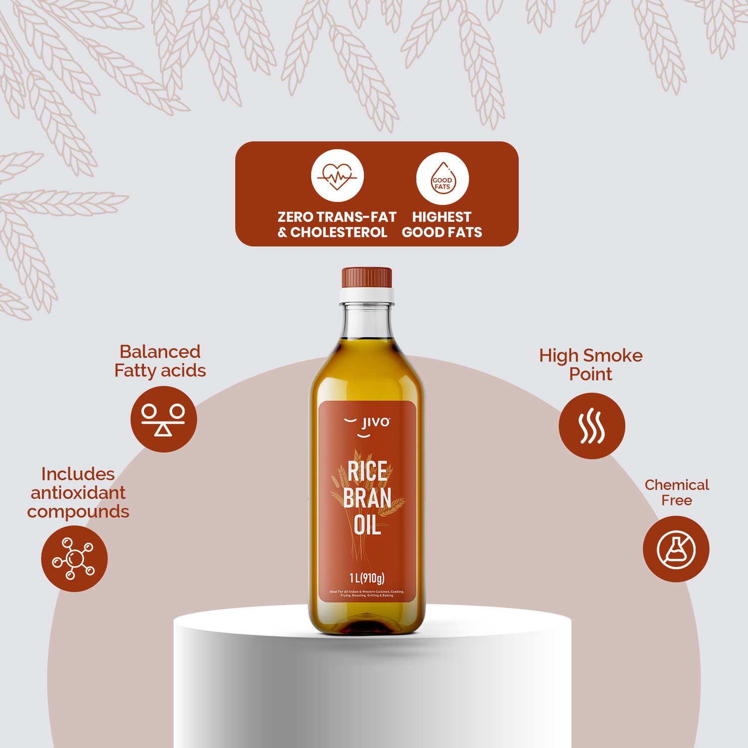 Image of JIVO Rice Bran Healthy Cooking Oil for Healthier Heart Rich in Antioxidants, Vitamins Rice Bran Oil