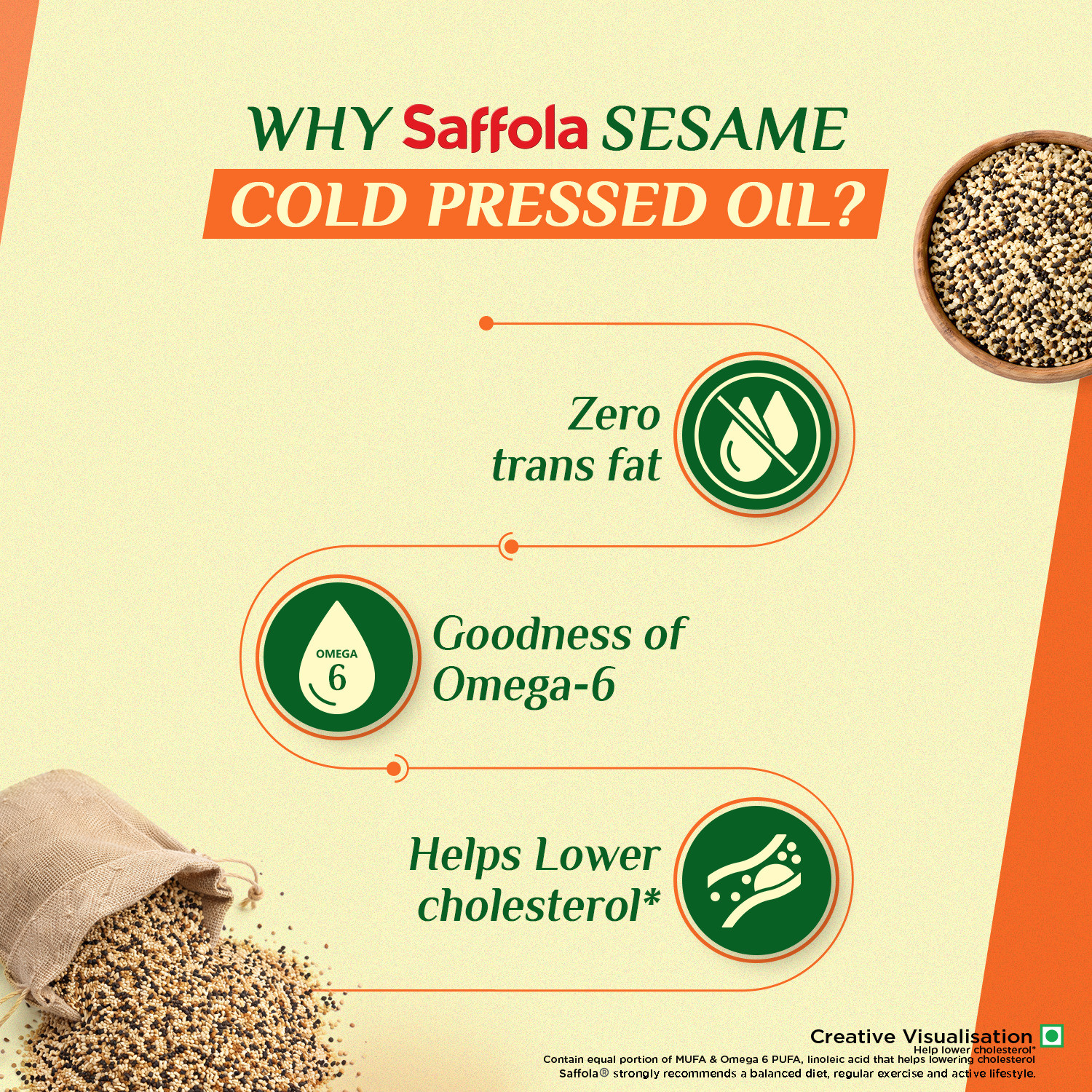 Image of Saffola Cold Pressed Sesame Oil | Helps Lower Cholesterol | Goodness of Omega 6 Sesame Oil