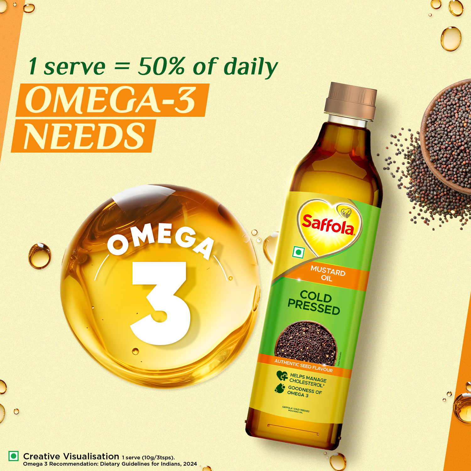 Image of Saffola Cold Pressed Mustard Oil | 100% Cold Pressed| Kachi ghani Mustard Oil Mustard Oil