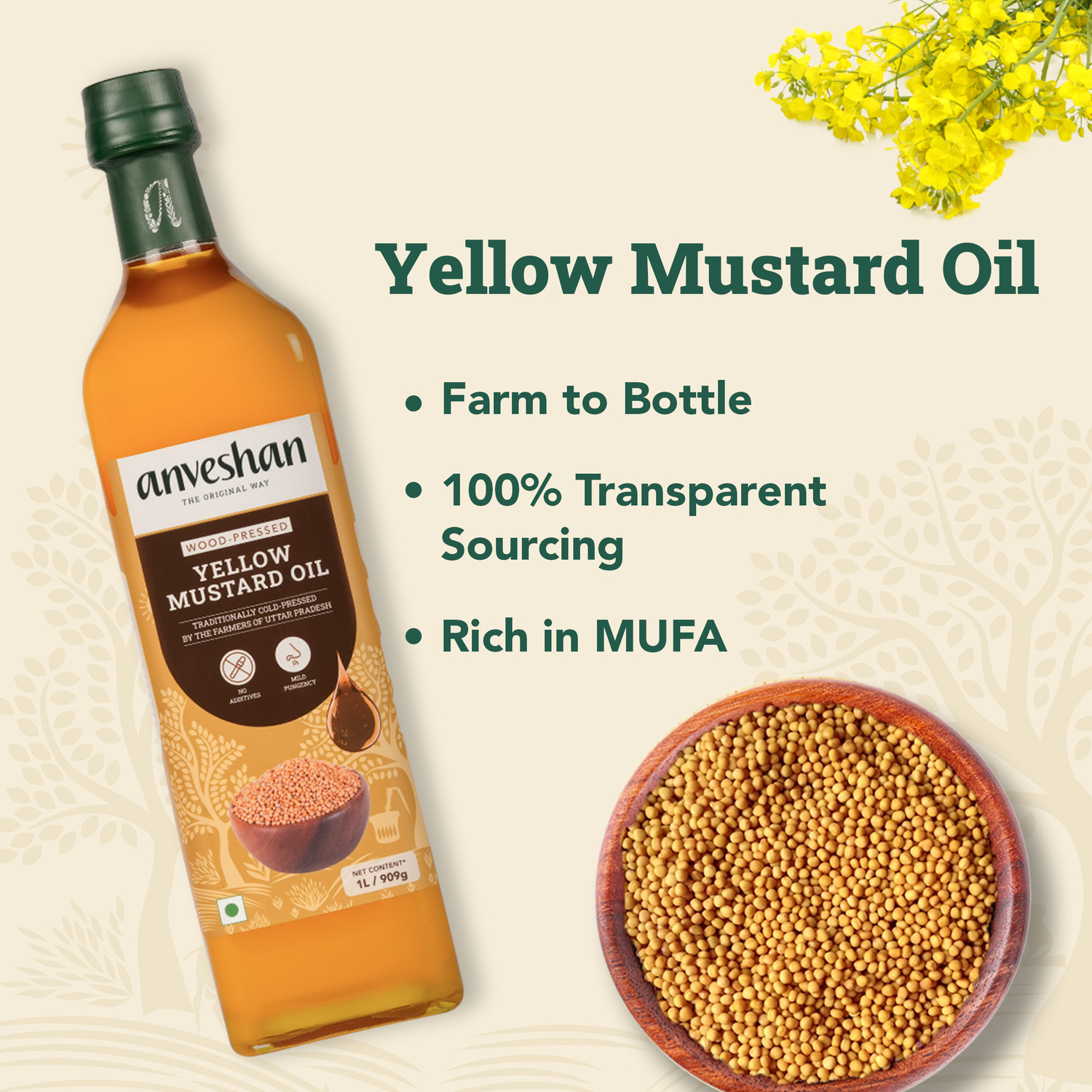 Image of Anveshan Wood Cold Pressed Kacchi Ghani Mustard Oil