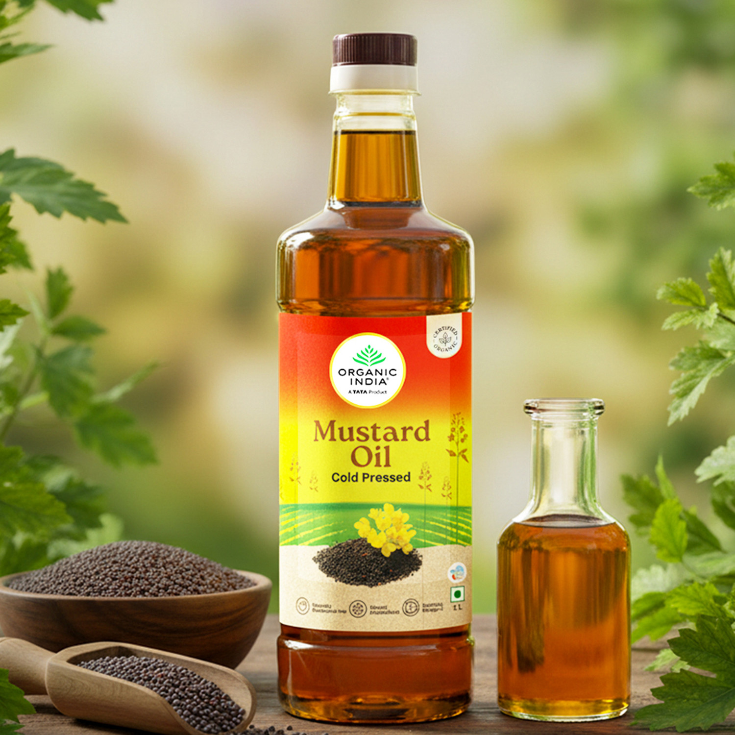 Image of ORGANIC INDIA Mustard Cold Pressed Oil, Lab Tested on 250+ Parameters (1000ml) Mustard Oil