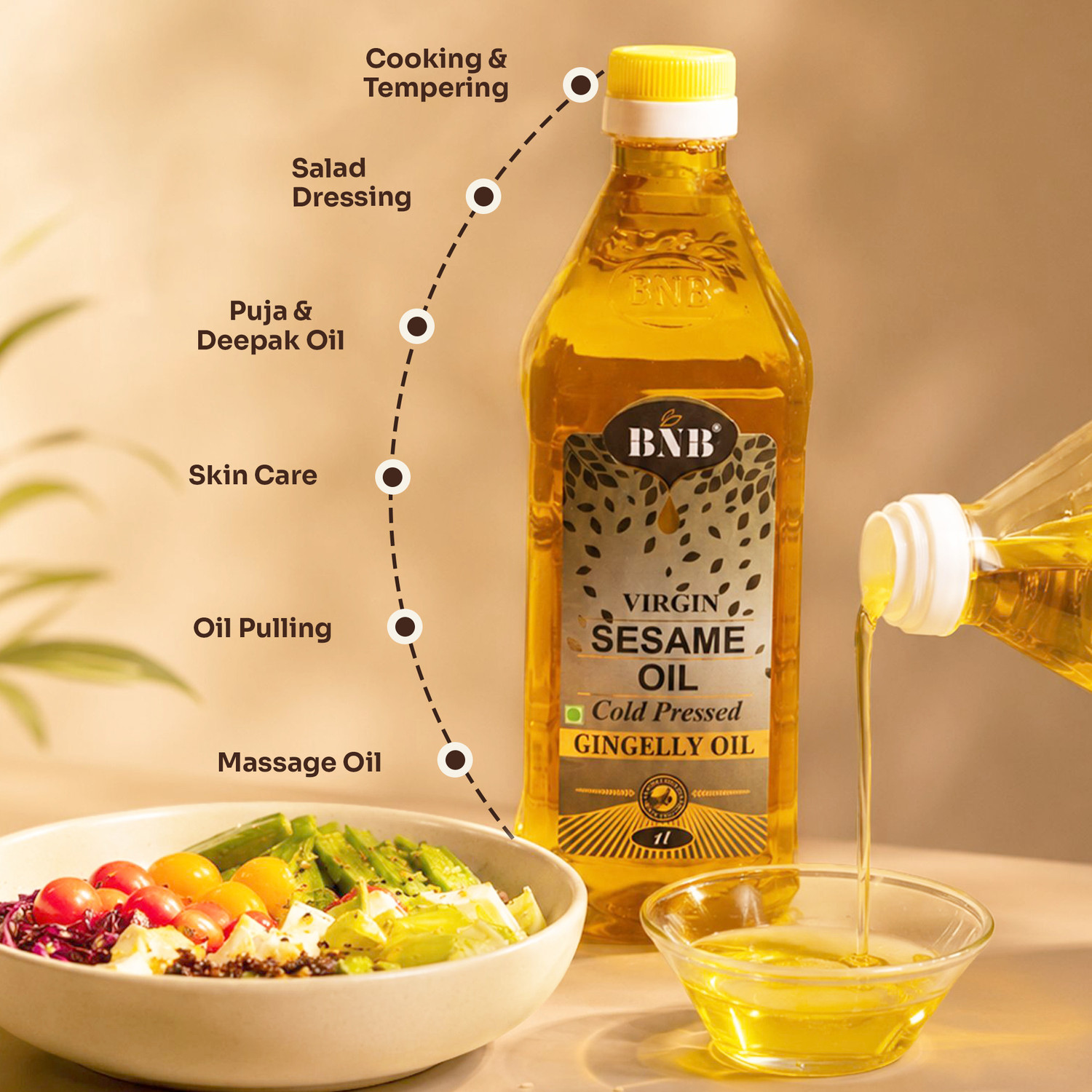 Image of BNB Virgin Sesame Oil|Til OIl|Gingelly Oil|Cold Pressed Cooking Oil |Deepak Puja Oil Sesame Oil (1 L)