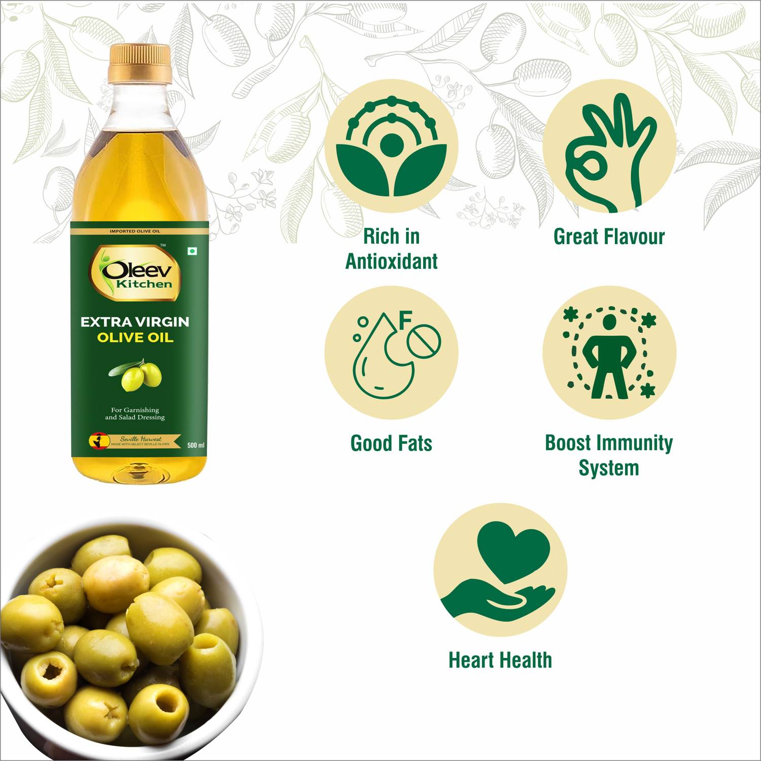 Oleev Extra Virgin Olive Oil Plastic Bottle (500 ml)