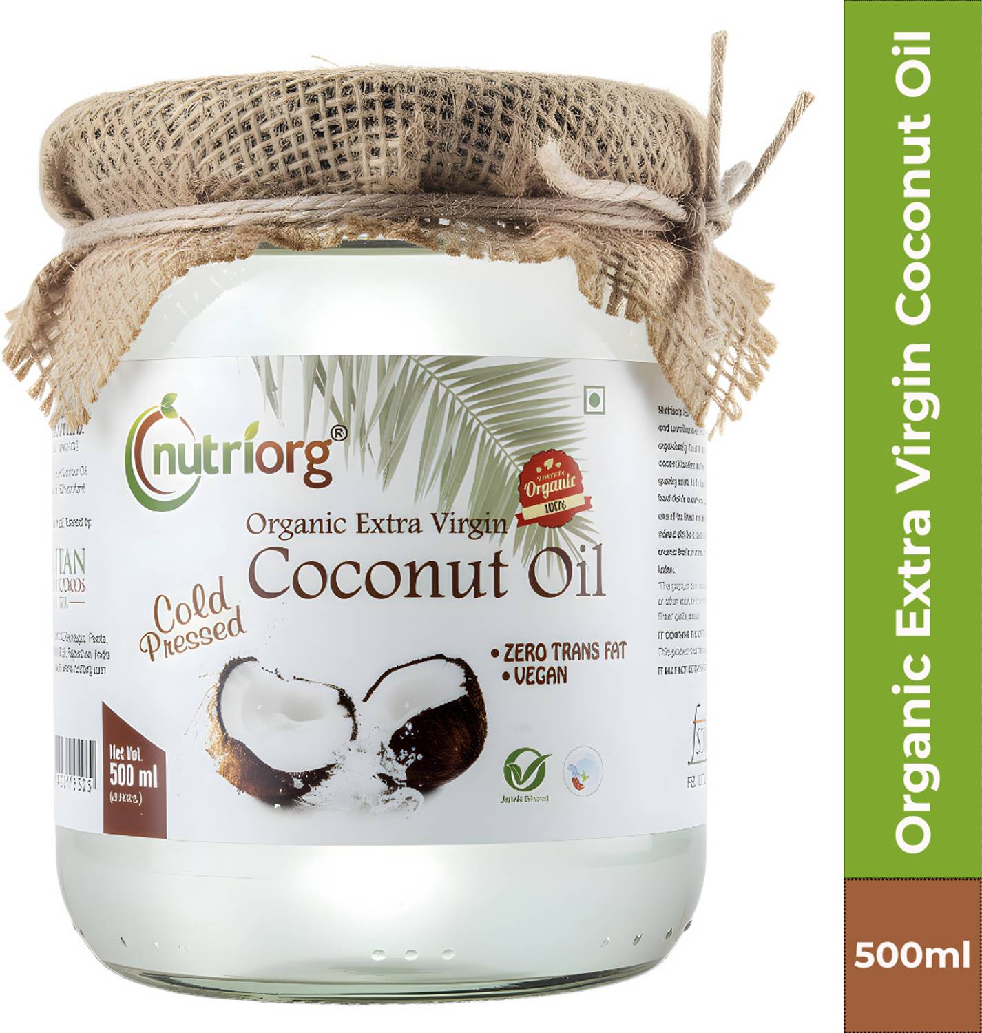 Nutriorg Certified Organic Cold Pressed Extra Virgin Glass Coconut Oil