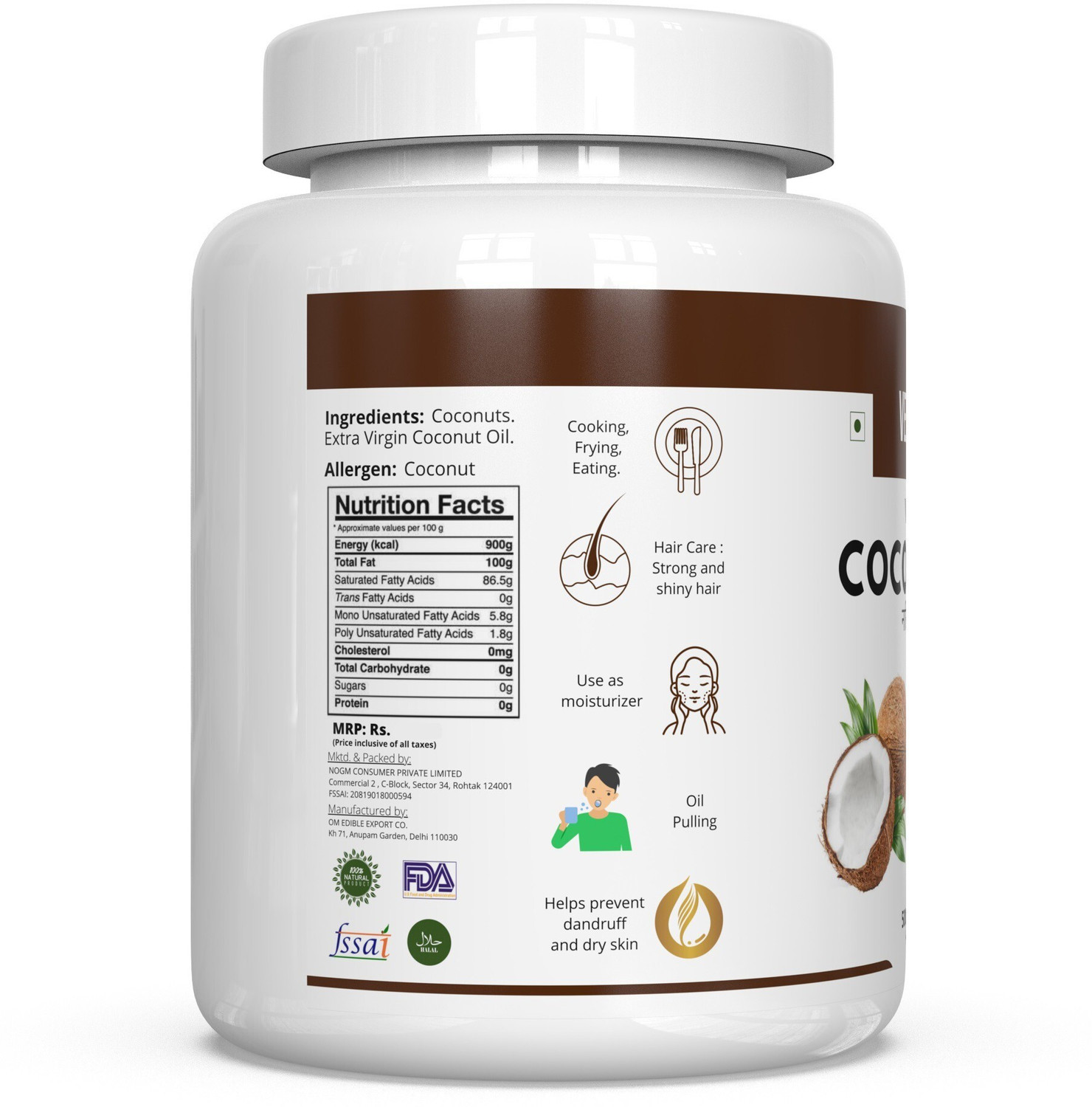 Image of VEE LIKE Extra Virgin Coconut Oil - Cold Pressed - for Cooking , Eating , Oil Pulling Coconut Oil