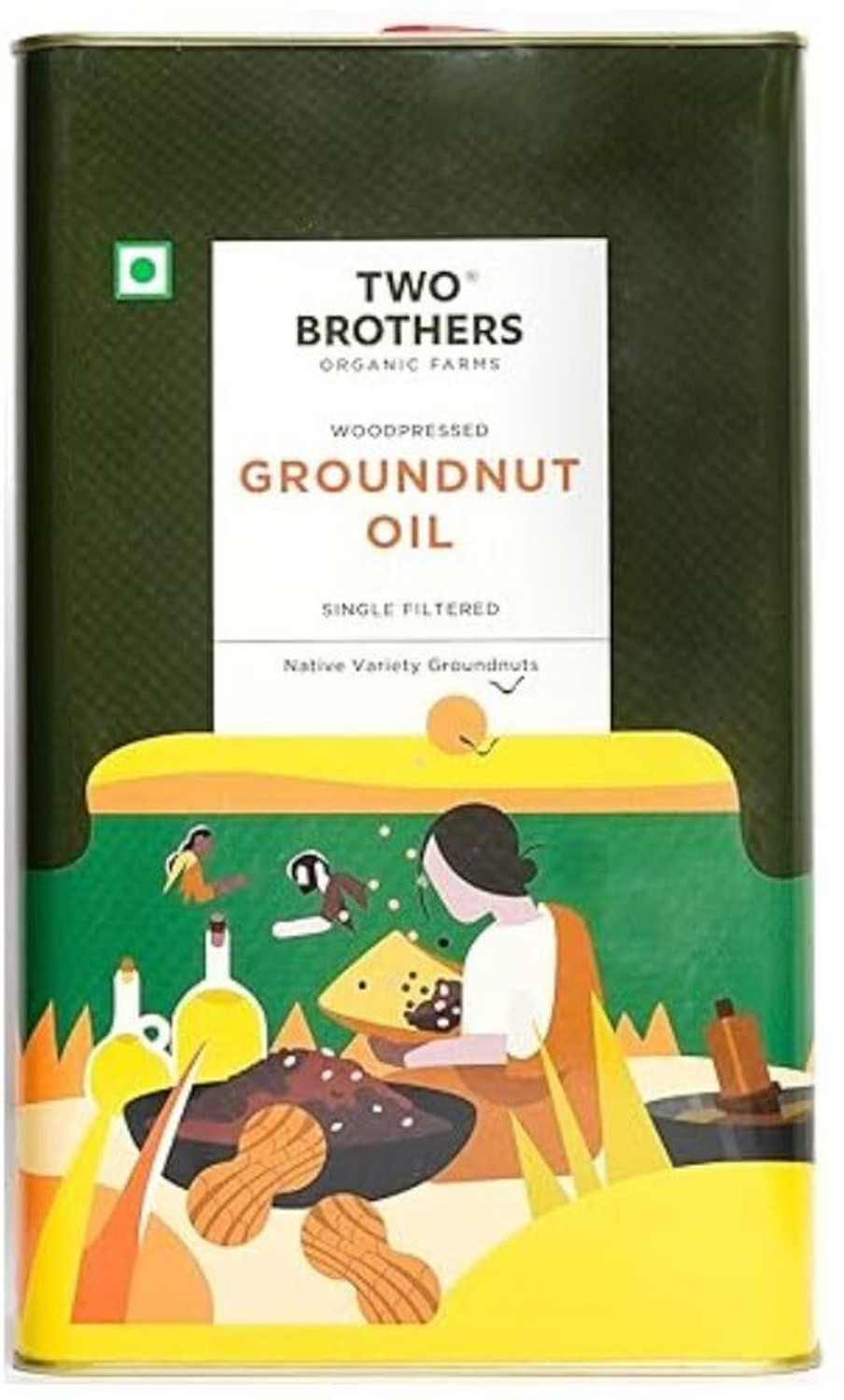 Image of Two Brothers Organic Farms Wood Pressed - 5Ltr (Tin Can) Groundnut Oil
