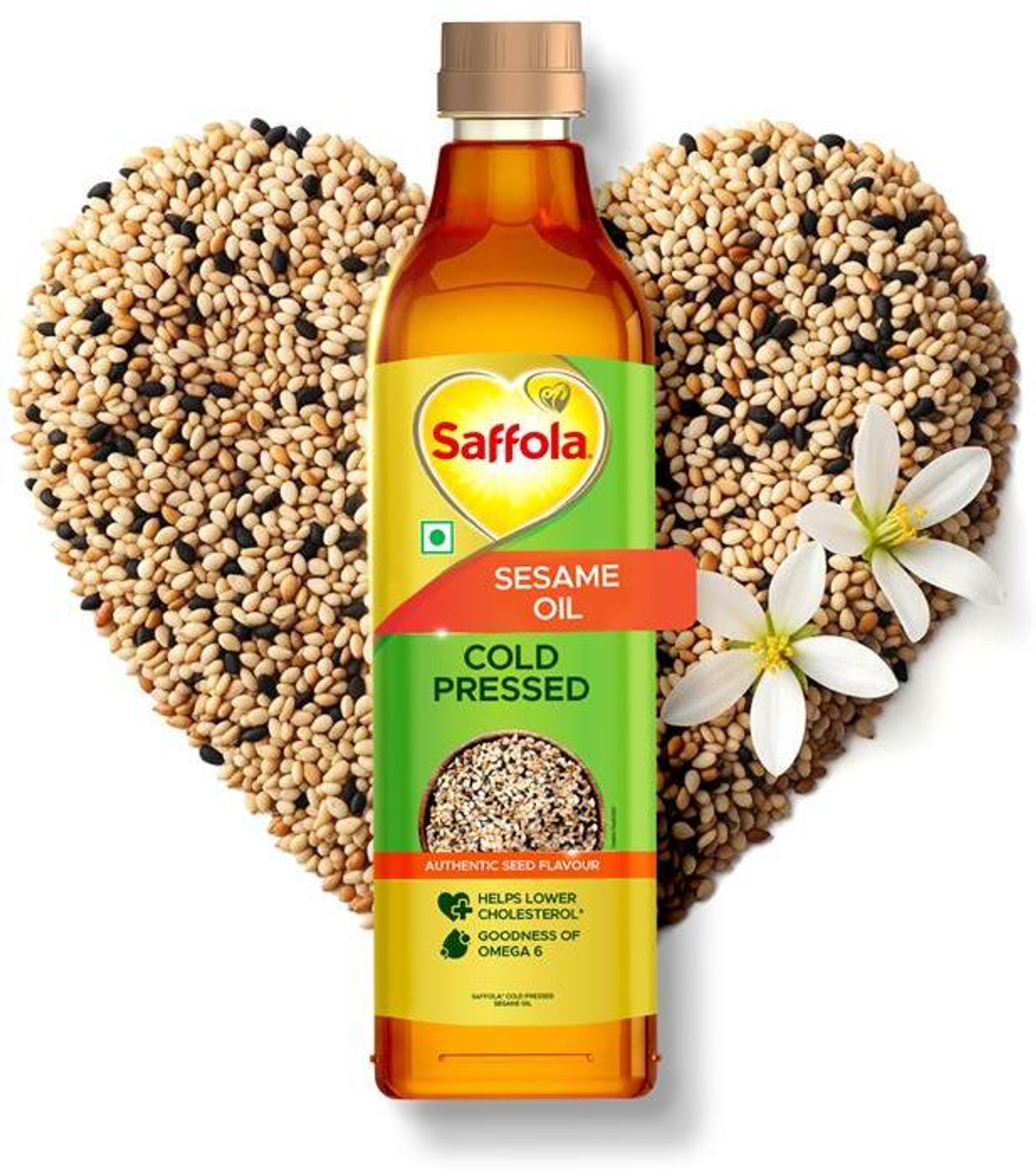 Image of Saffola Cold Pressed Sesame Oil | Helps Lower Cholesterol | Goodness of Omega 6 Sesame Oil