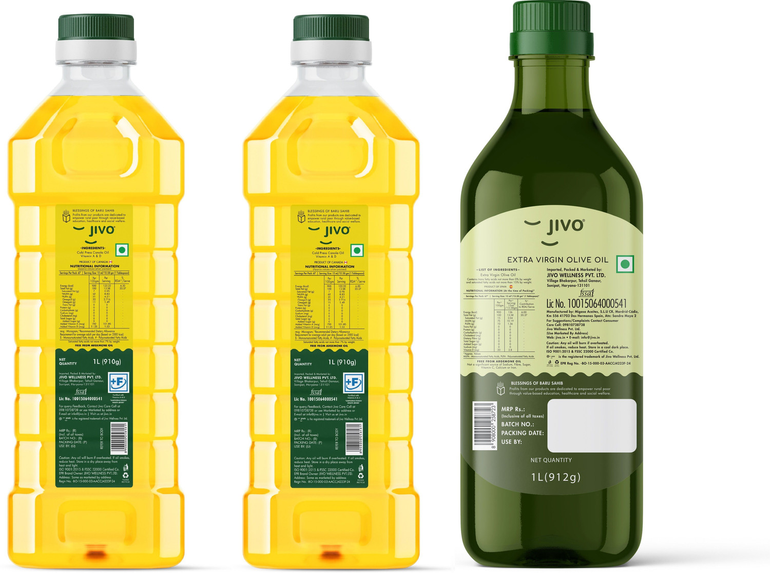 Image of JIVO Canola 1+1L+Extra Virgin 1L (PACK OF 3L) Olive Oil