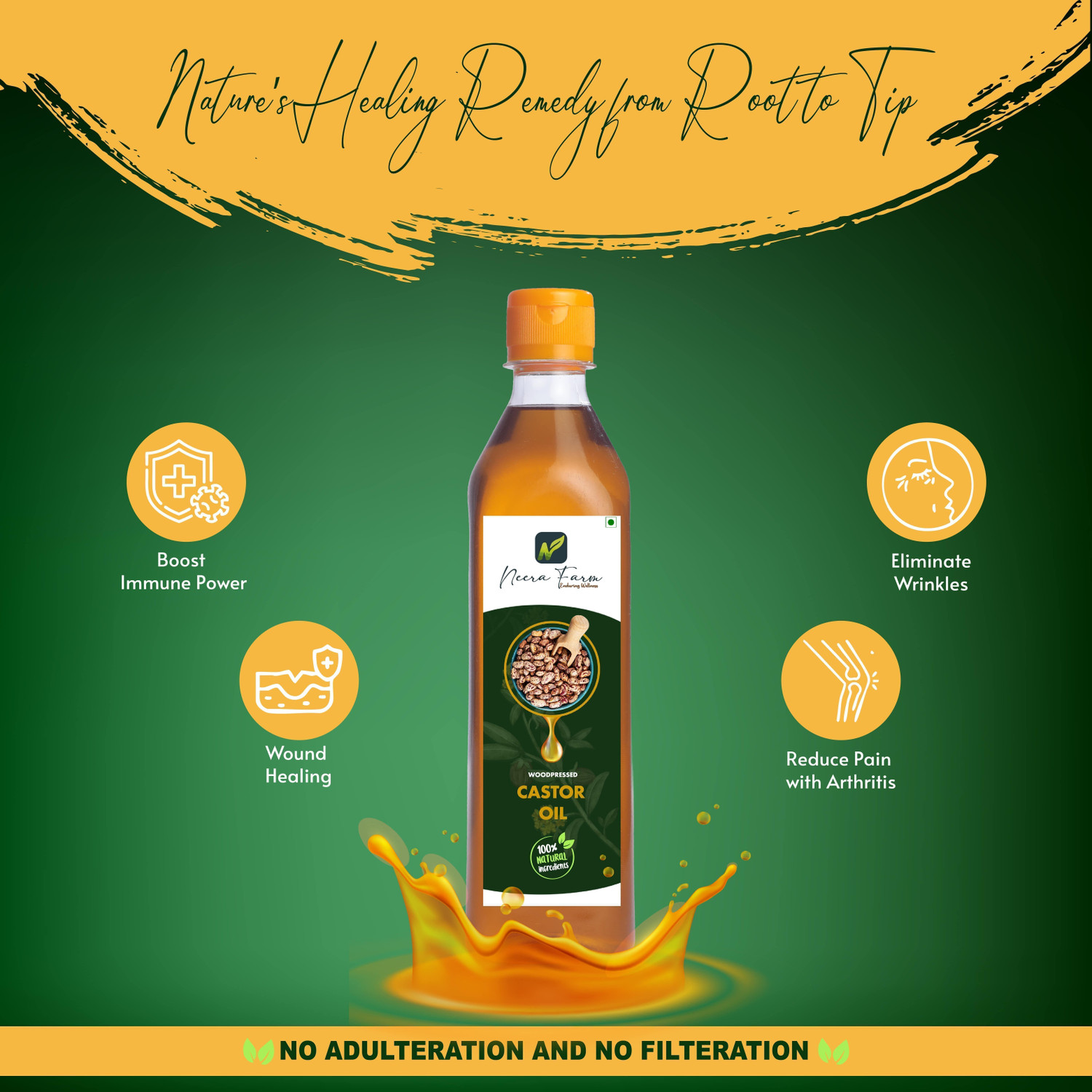 Image of NeeraFarm Cooking Castor Oil | Edible Wood Pressed Unrefined| Castor Oil