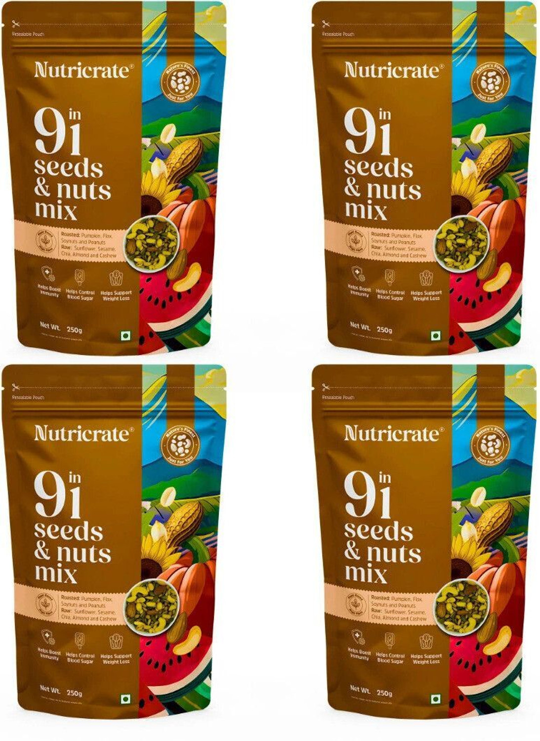 Image of Nutricrate 9 in 1 Super Mixed Seeds for Eating, Roasted, Protein Rich & for weight loss. Mixed Seeds (4 x 250 g)