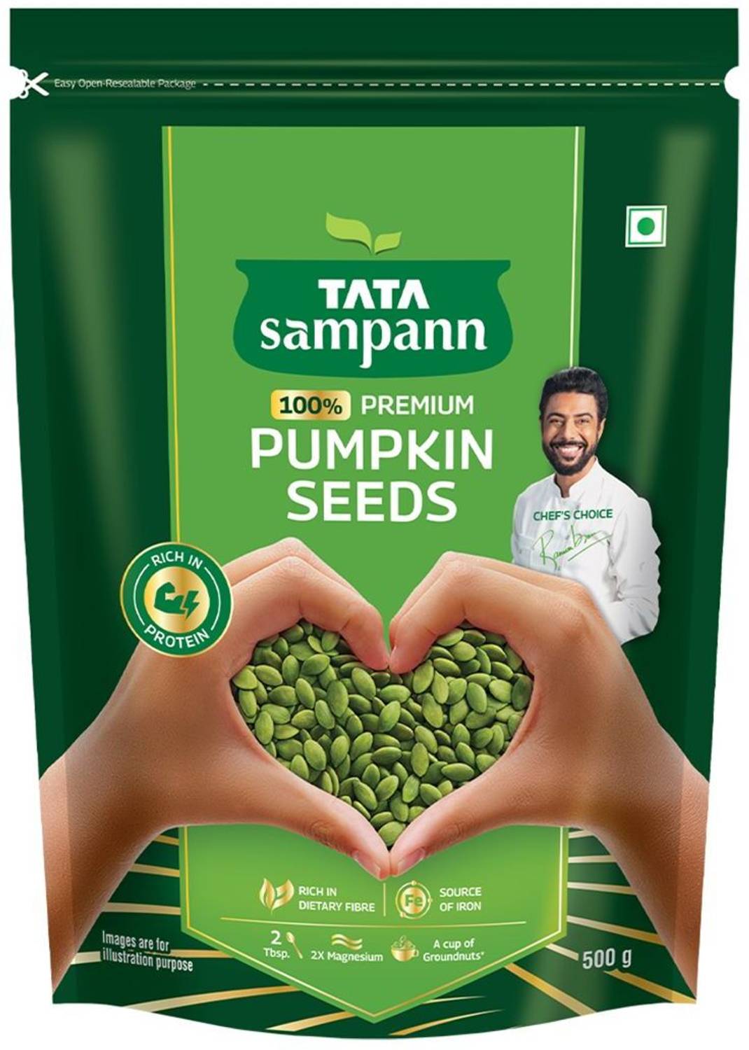 Tata Sampann Premium Pumpkin Seeds, Rich in Protein, Dietary Fibr