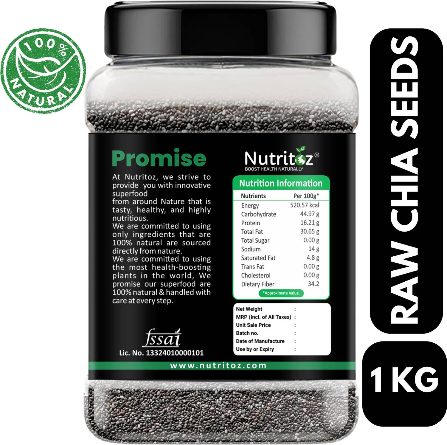 Nutritoz Chia Seeds 1Kg - Image 3