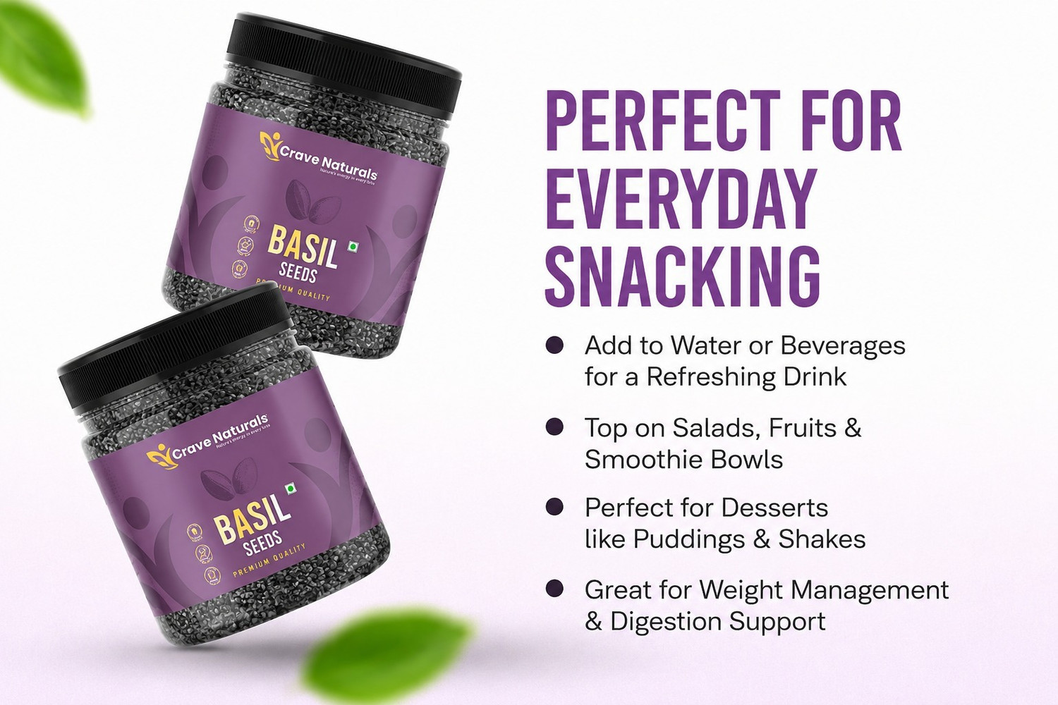 Image of Crave Naturals Basil Seeds (Sabja Seeds) | 100% Natural & Premium Quality | Rich in Fiber Basil Seeds (1 kg)
