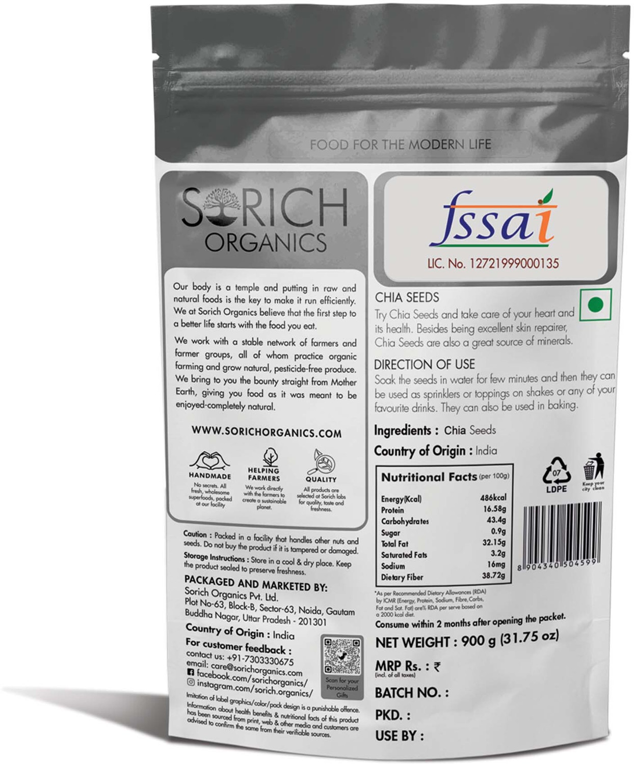 Image of Sorich Organics Chia Seeds Eating Weight Loss Hair Growth Skin Healthy Snacks Chia Seeds