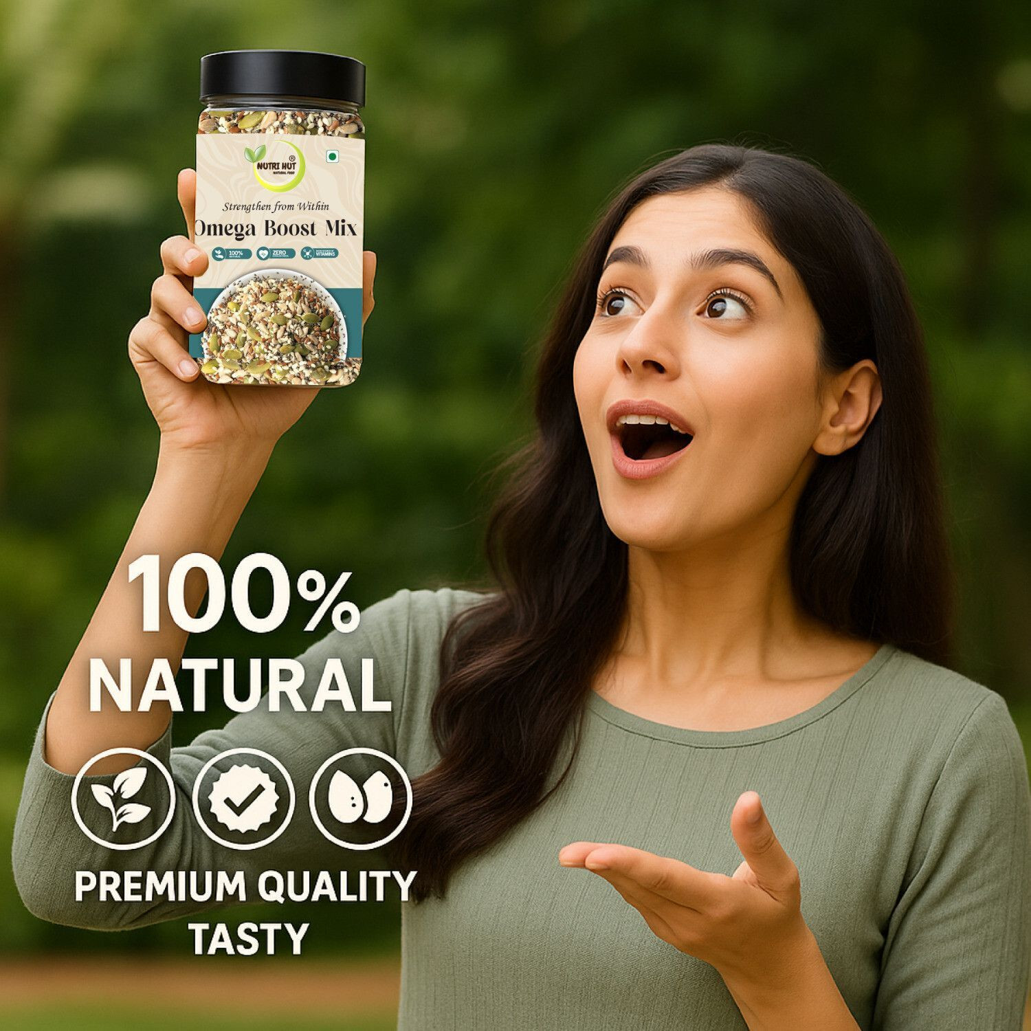 Image of Nutri Hut Omega Boost 6-in-1 Mix Seeds Rich in Omega-3, Protein & Fiber 100% Natural Mixed Seeds
