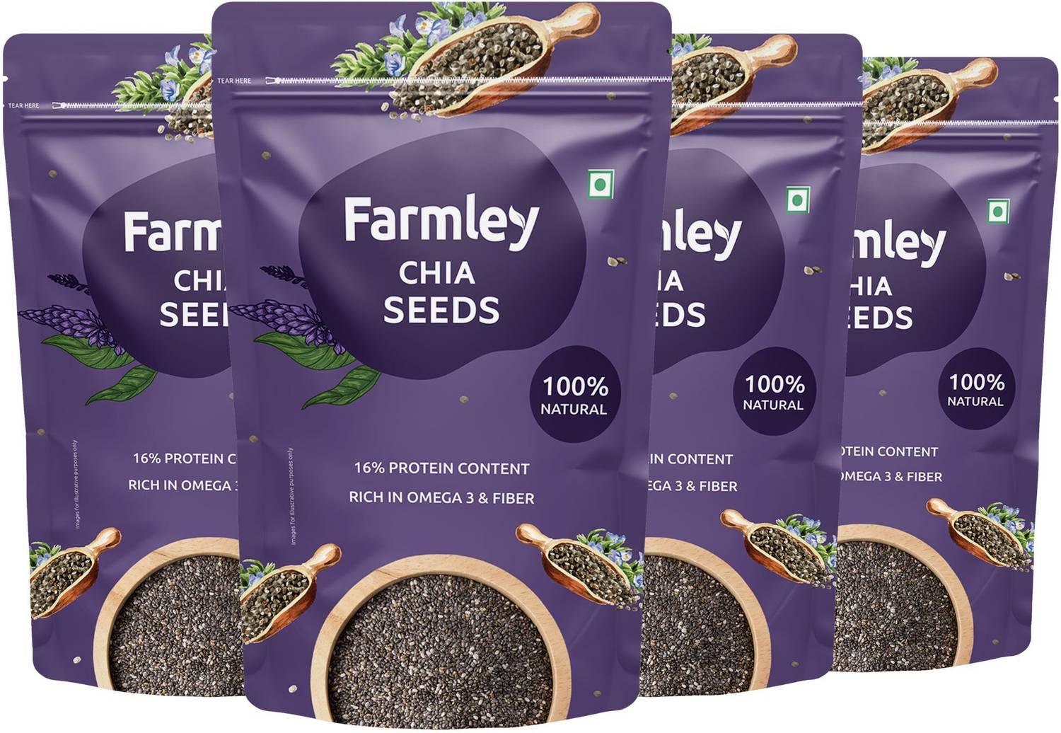 Farmley Premium Chia Seeds 800g (Pack of 4- Each 200g) Chia Seeds