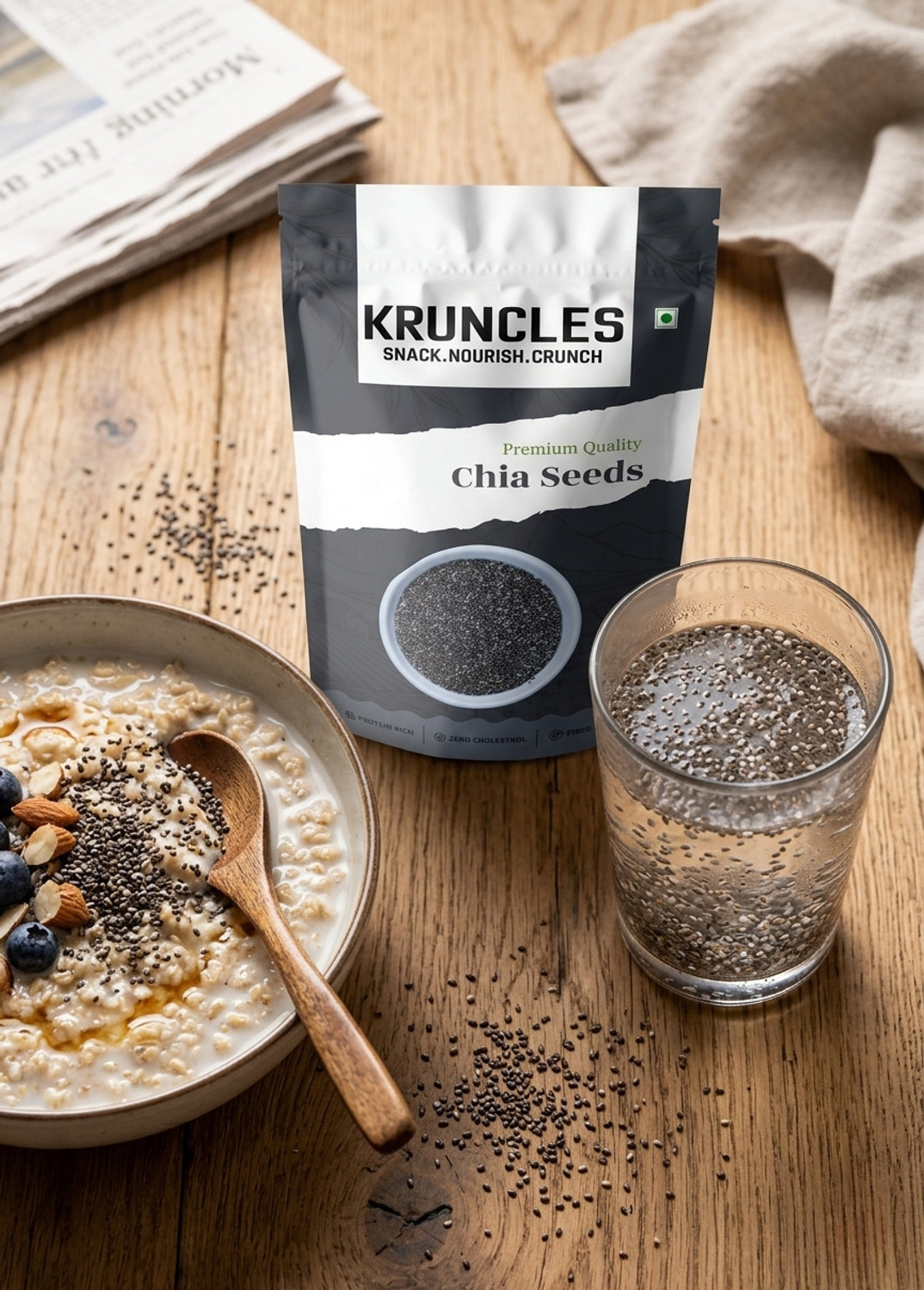 Image of Kruncles Chia Seeds for Weight Loss | Omega-3, Fiber, Calcium & Protein Superfood | Clean Chia Seeds