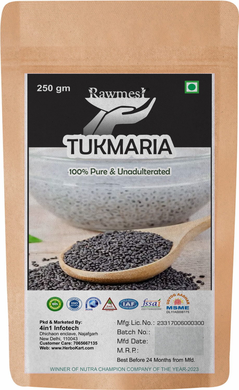 Image of Rawmest Organic Tukmaria Seeds | High Fiber | Omega-3 Rich | Weight Loss & Digestion Sweet Basil Seeds