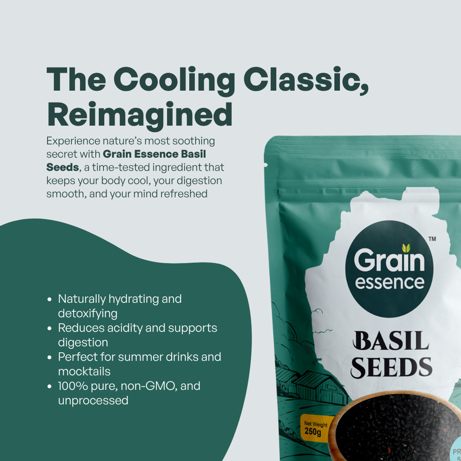 Image of GRAIN ESSENCE Grain Essence Premium Basil Seeds (Sabja Seeds) | 100% Natural, Raw & Unpolished Basil Seeds