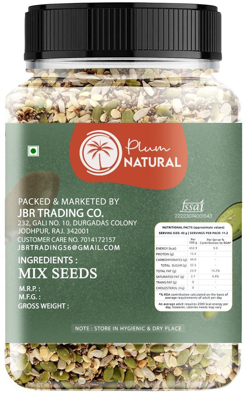 Image of Plum Natural Premium 7 in 1 Roasted seeds mix Immunity Booster weight loss Healthy snacks Chia Seeds, Sunflower Seeds, Pumpkin Seeds, Watermelon Seeds, Brown Flax Seeds, Sesame Seeds, Sweet Basil Seeds