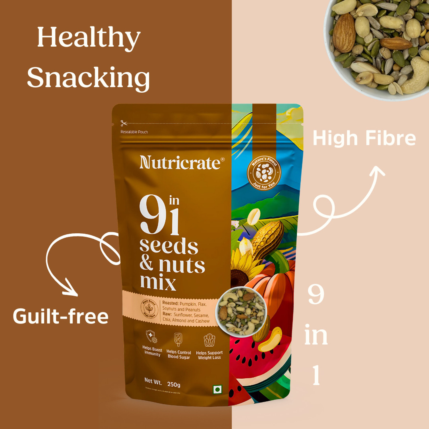Image of Nutricrate 9 in 1 Super Mixed Seeds for Eating, Roasted, Protein Rich & for weight loss. Mixed Seeds