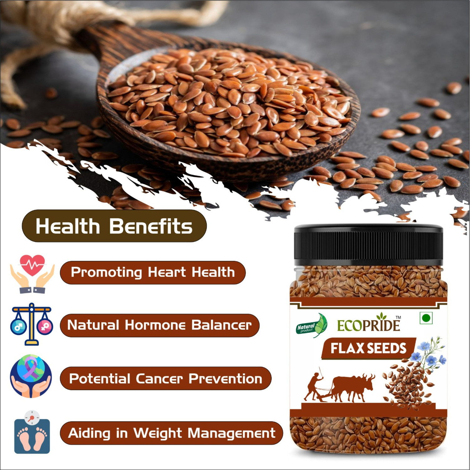 Image of ECOPRIDE edible seeds-028 Brown Flax Seeds