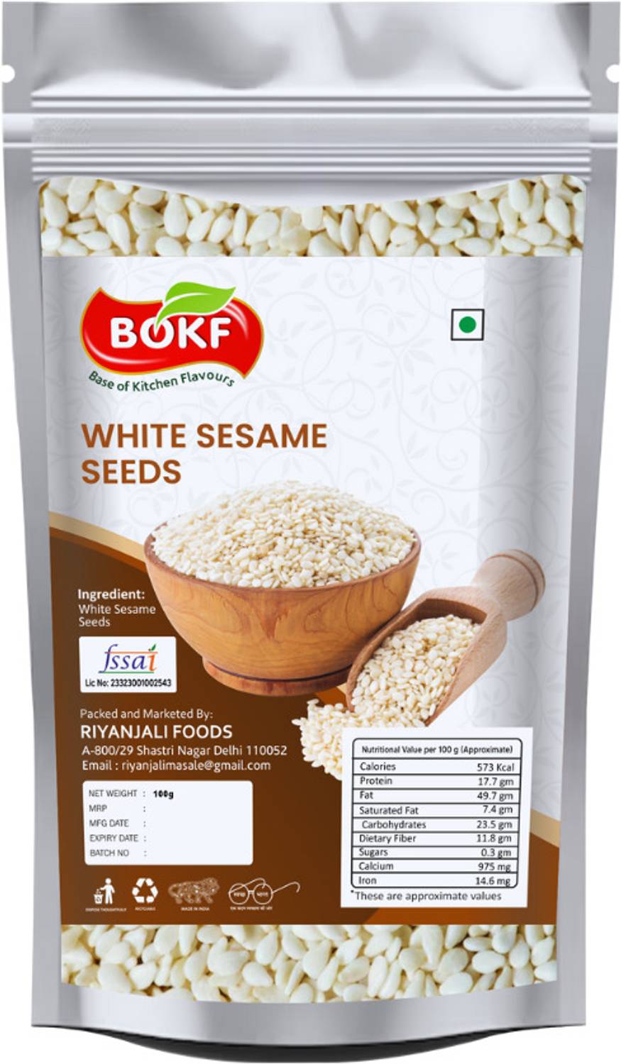 BOKF White Sesame Seeds Pack of 100g White Sesame Seeds