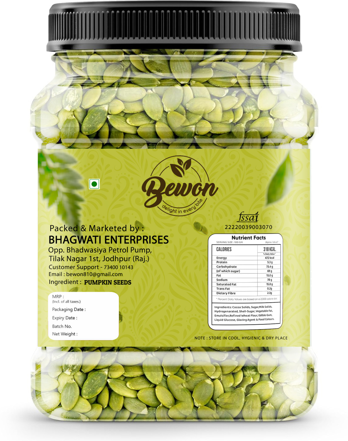 Image of BEWON Organic Pumpkin Seeds | High Protein & Fiber | Healthy Snack | Pumpkin Seeds
