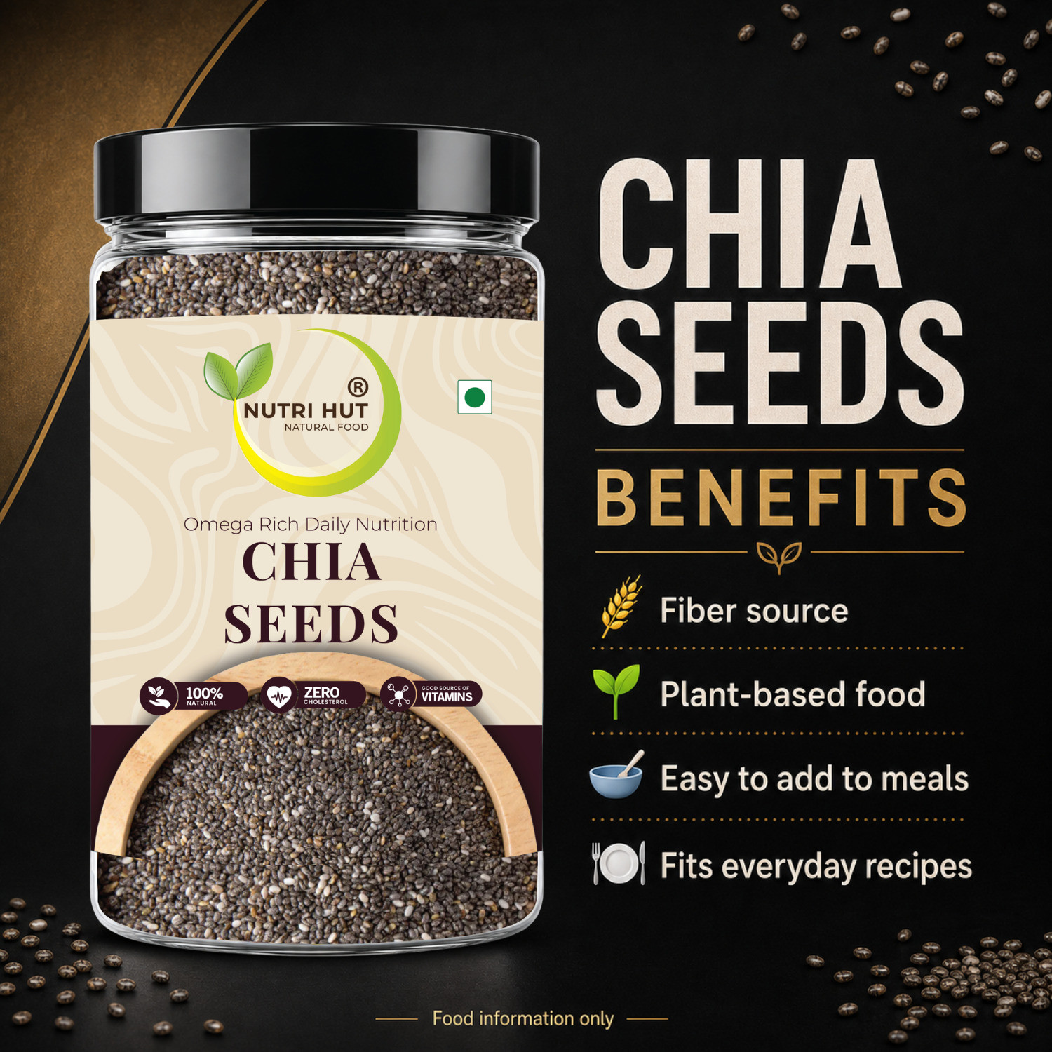 Image of Nutri Hut Super Seeds Combo Pack of 3 | Eating for Healthy Diet, Immunity Booster Chia Seeds, Pumpkin Seeds, Sunflower Seeds (3 x 150 g)