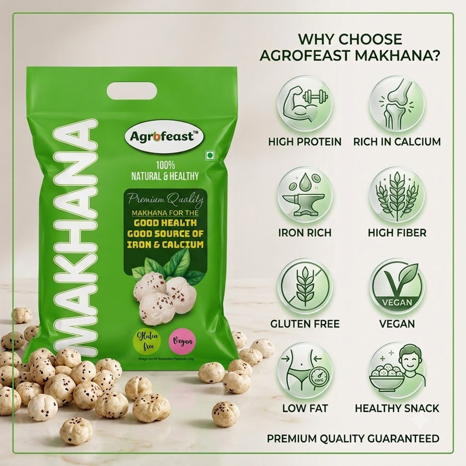 Image of AGROFEAST Agrofeast Raw Makhana | Premium Fox Nuts | Unroasted Makhana | 500g (250g x 2) Makhana