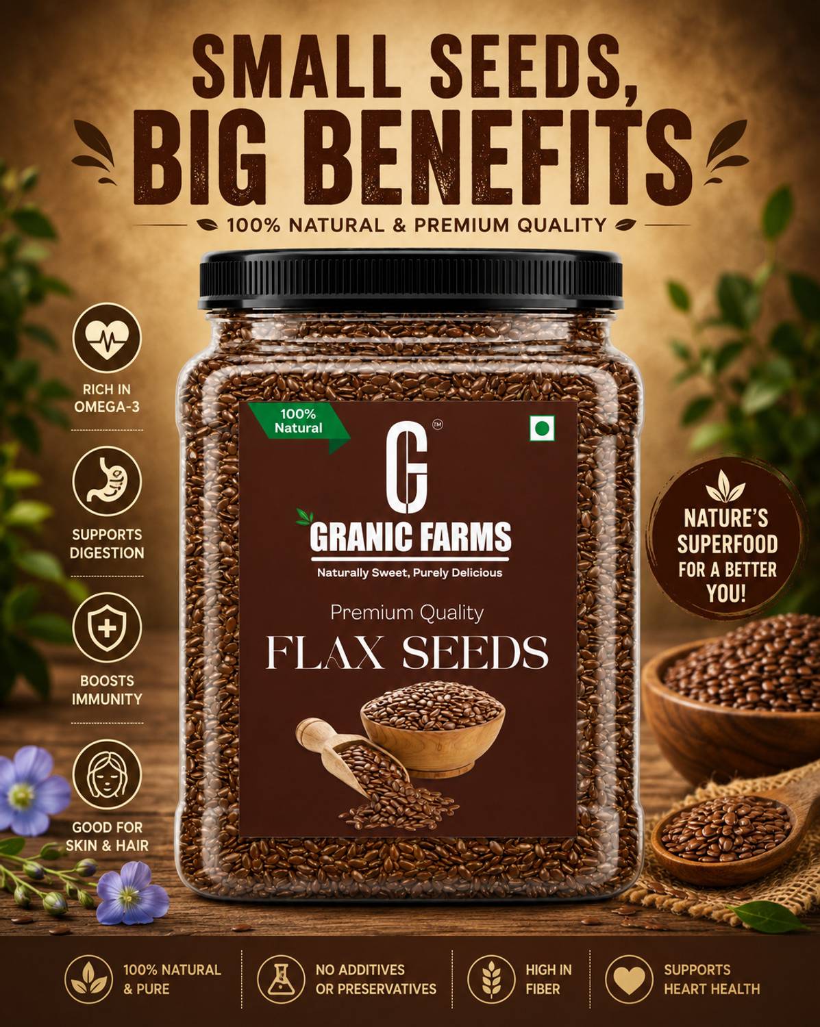 GRANIC Premium Raw Flax Seeds, Brown - Image 4