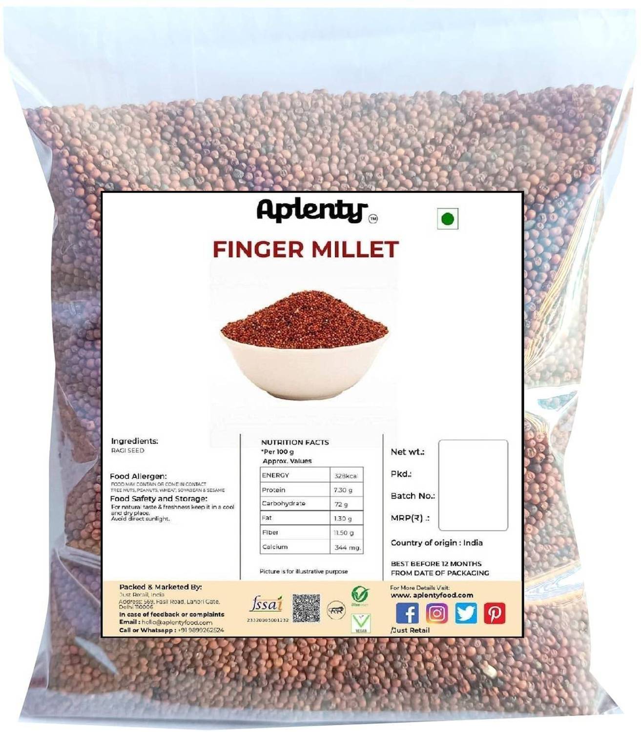 APLENTY Ragi Edible Seed | Finger Millet | Whole Grain | Kelvaragu | Nachni Millet Seeds