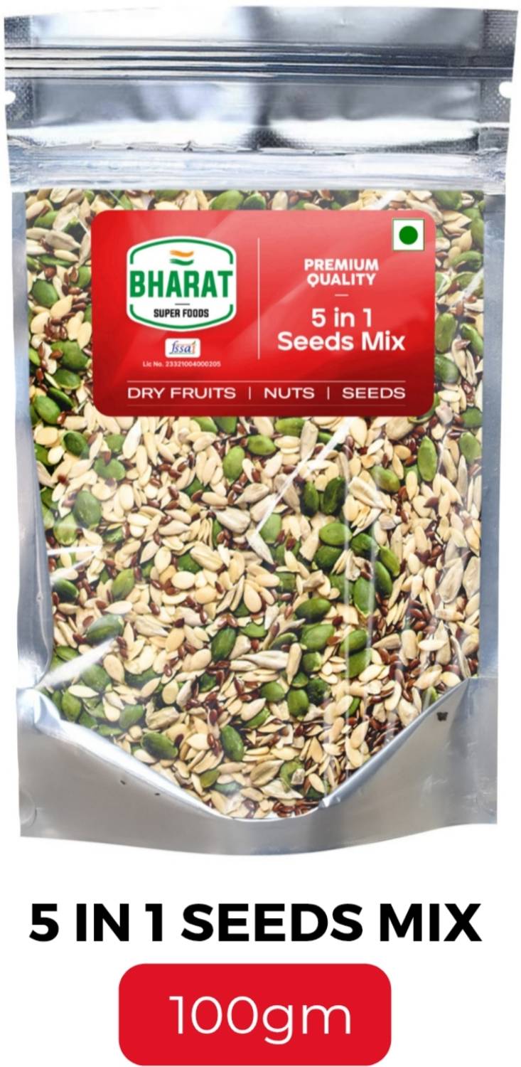Bharat Super Foods 5 Mix Seeds for Eating – Sunflower, Pumpkin, Flax, Water, Muskmelon - 100gm Mixed Seeds