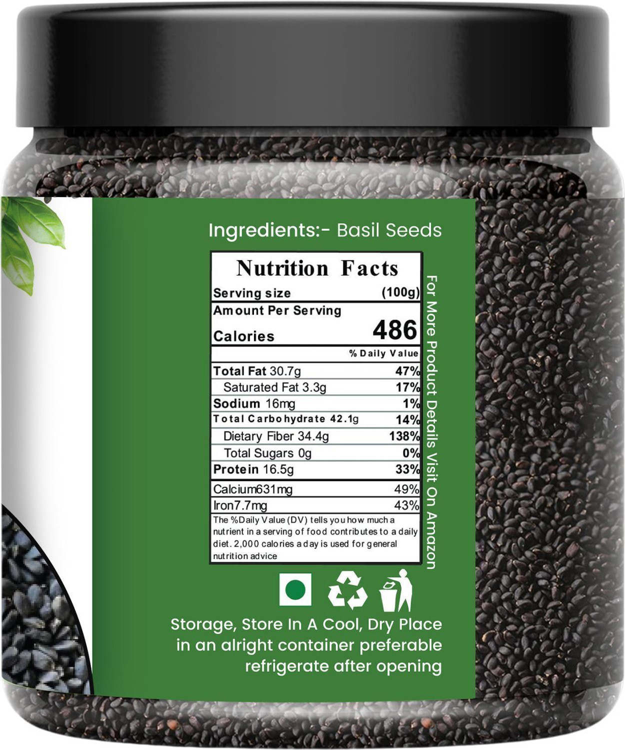 Image of NUTRI ZAIKA Basil Seeds | Sabja Seeds for Weight Loss | Natural Cooling & Healthy Superfood Basil Seeds