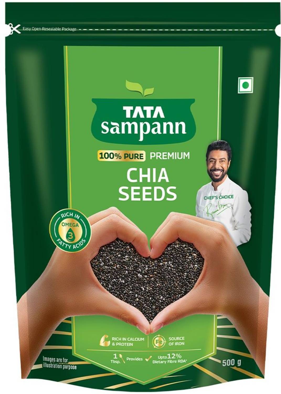 Tata Sampann 100% Pure Premium Chia Seeds, Rich in Calcium & Prot